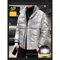 2021  Fashion Black Shiny Winter Quilted Padded Puffer Coat Men's Duck Down Jacket